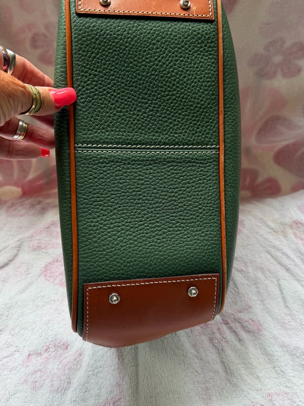 Dooney & Bourke Green and Brown Pebble Leather Satchel - Picture 5 of 15